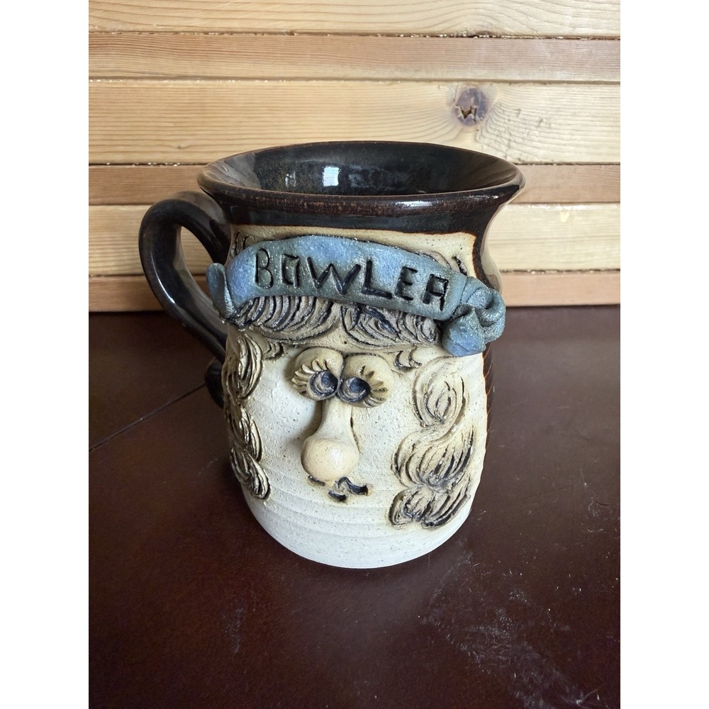 Bowler Bradford Handcrafted Studio Pottery Cup Mug Vintage With 3D Face